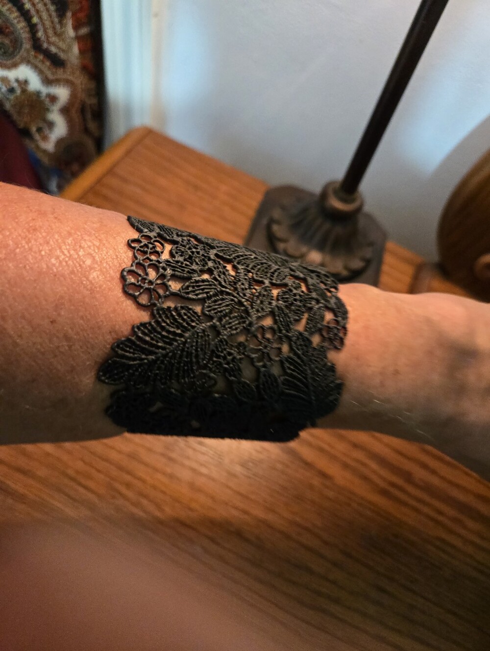Black Lace Floral Cuff Bracelet - Women's Accessory